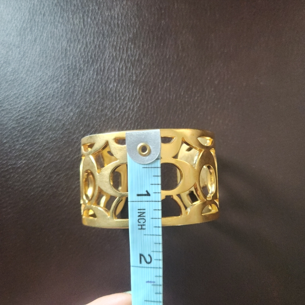 Rare Vintage Coach Gold Signature Monogram Cuff Bangle With Dust Bag - Picture 3 of 11